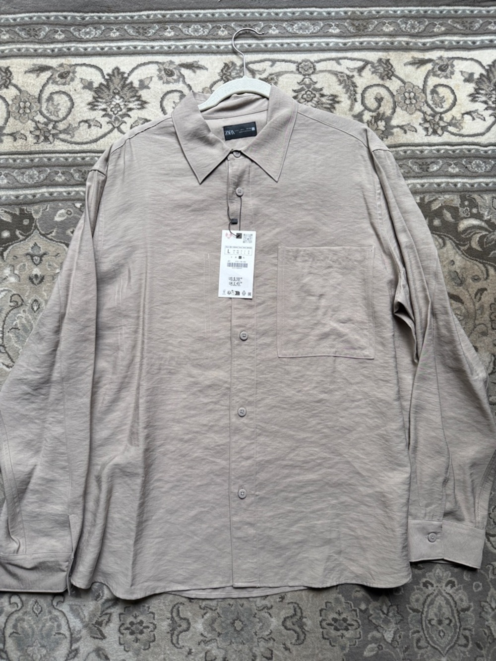 Zara Men Button-Down Shirt in Taupe Beige